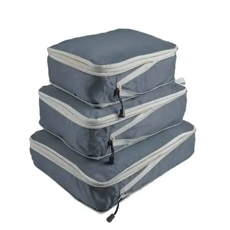 Lot de 3 cubes de rangement de voyage compressibles pour bagages, grande capacité, coloris noir/bleu/gris 9