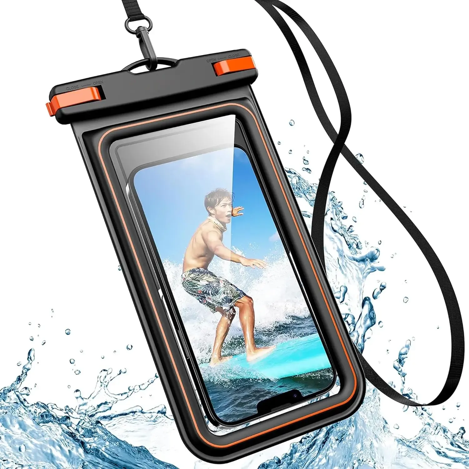 Pochette étanche flottante utilisée pendant une activité nautique