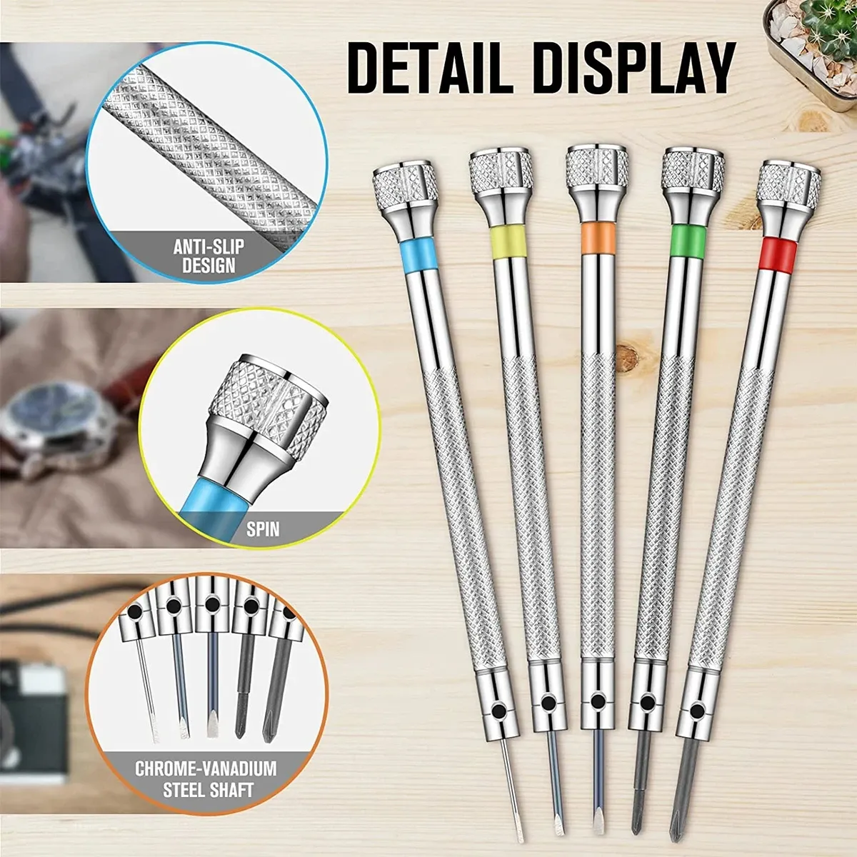 Jeu de tournevis de précision 0,6 à 2,0 mm pour la réparation de montres, lunettes et bijoux 6