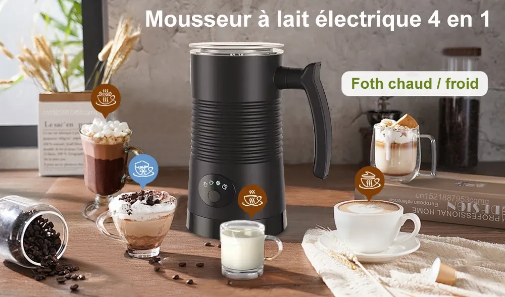 Mousseur à lait électrique 4-en-1 en situation