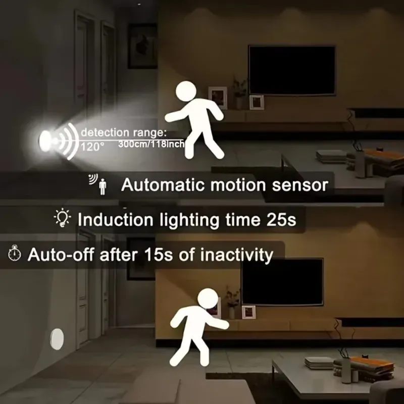 3 veilleuses LED à détecteur de mouvement, lumière blanche chaude ou froide, pour chevet, escalier, couloir et armoire 4