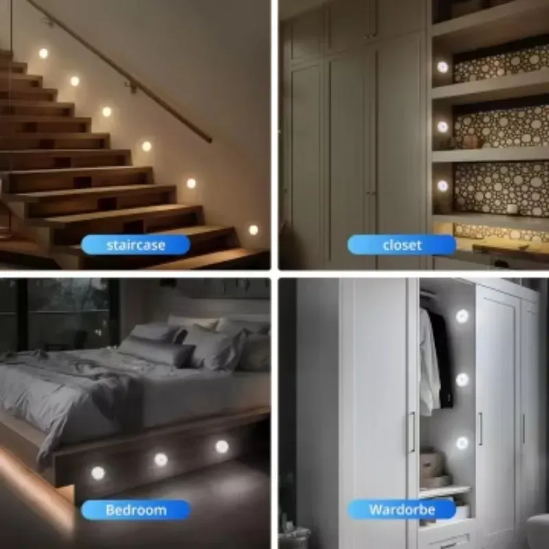3 veilleuses LED à détecteur de mouvement, lumière blanche chaude ou froide, pour chevet, escalier, couloir et armoire 5