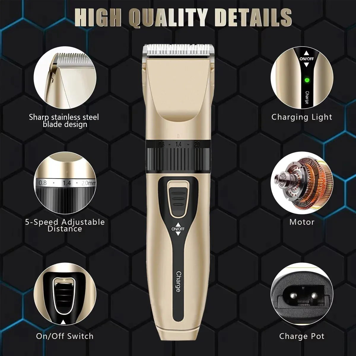 Ensemble de tondeuse à cheveux électrique silencieuse, autonomie prolongée, rechargeable par USB 2
