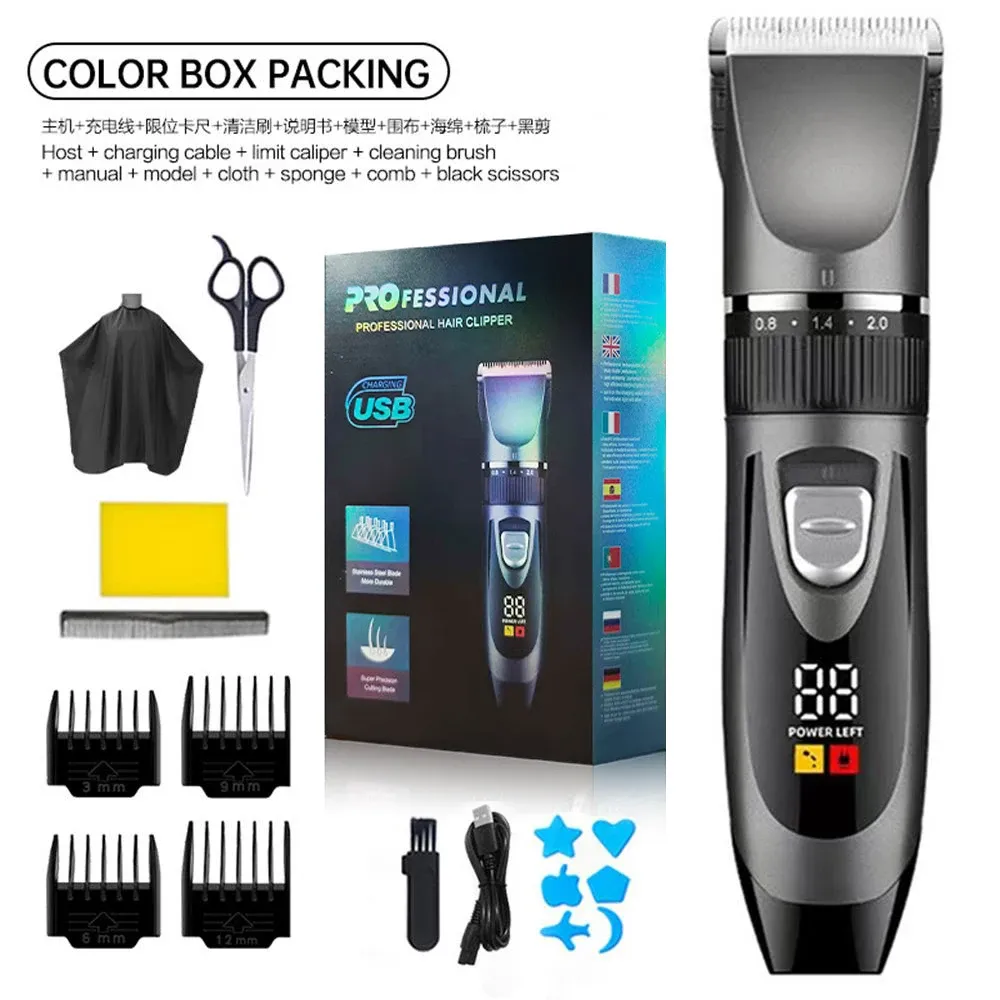 Ensemble de tondeuse à cheveux électrique silencieuse, autonomie prolongée, rechargeable par USB 10