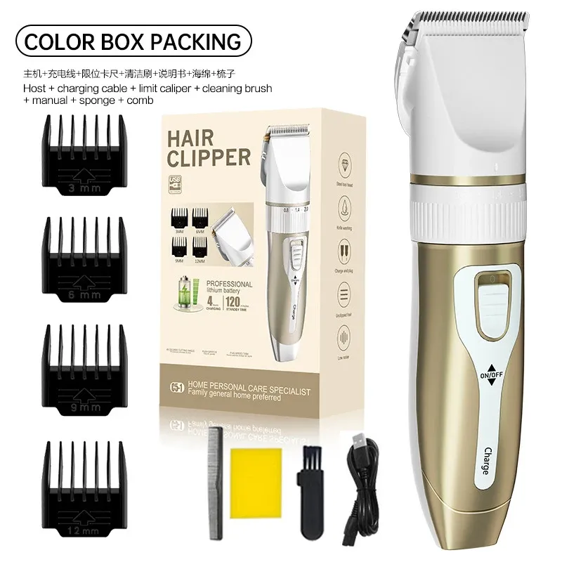 Ensemble de tondeuse à cheveux électrique silencieuse, autonomie prolongée, rechargeable par USB 7