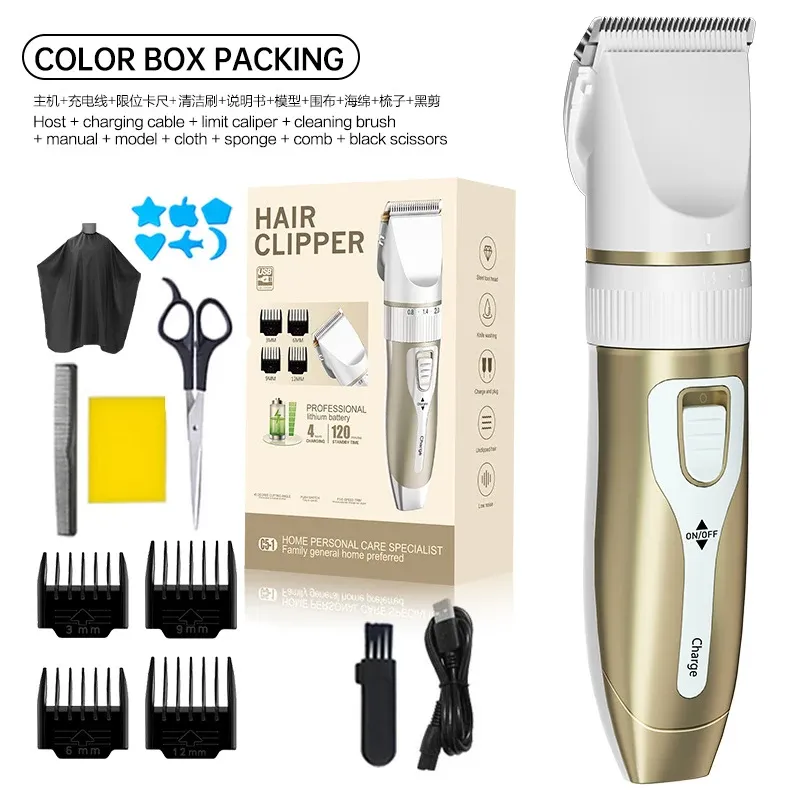 Ensemble de tondeuse à cheveux électrique silencieuse, autonomie prolongée, rechargeable par USB 8