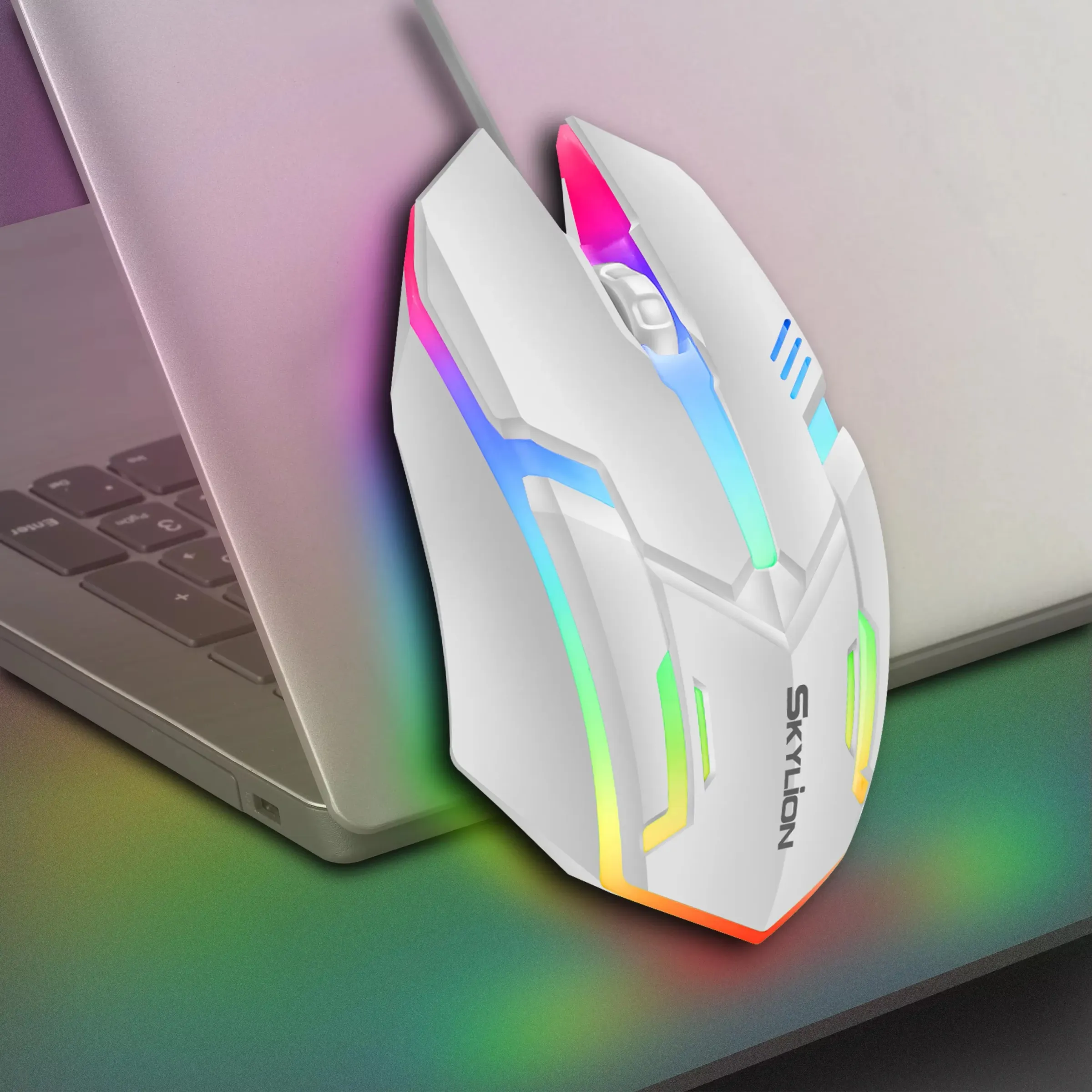 Souris filaire F1 à 3 boutons avec éclairage coloré, pour Microsoft Windows et Apple iOS 3
