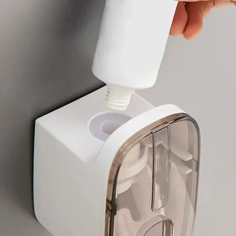 Distributeur mural automatique de dentifrice avec presse-tube et porte-brosse à dents, 1 pièce 4
