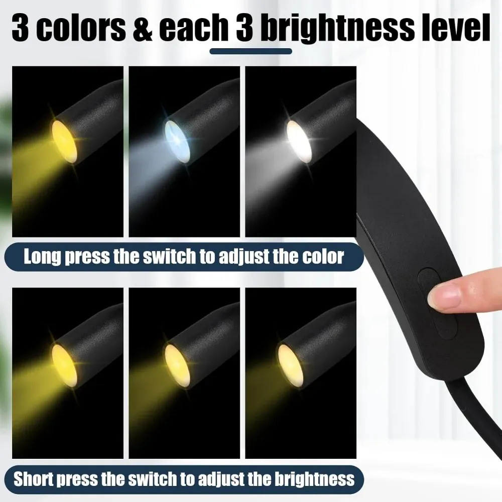 Liseuse LED rechargeable à col flexible, 3 teintes de lumière et 9 niveaux de luminosité 2