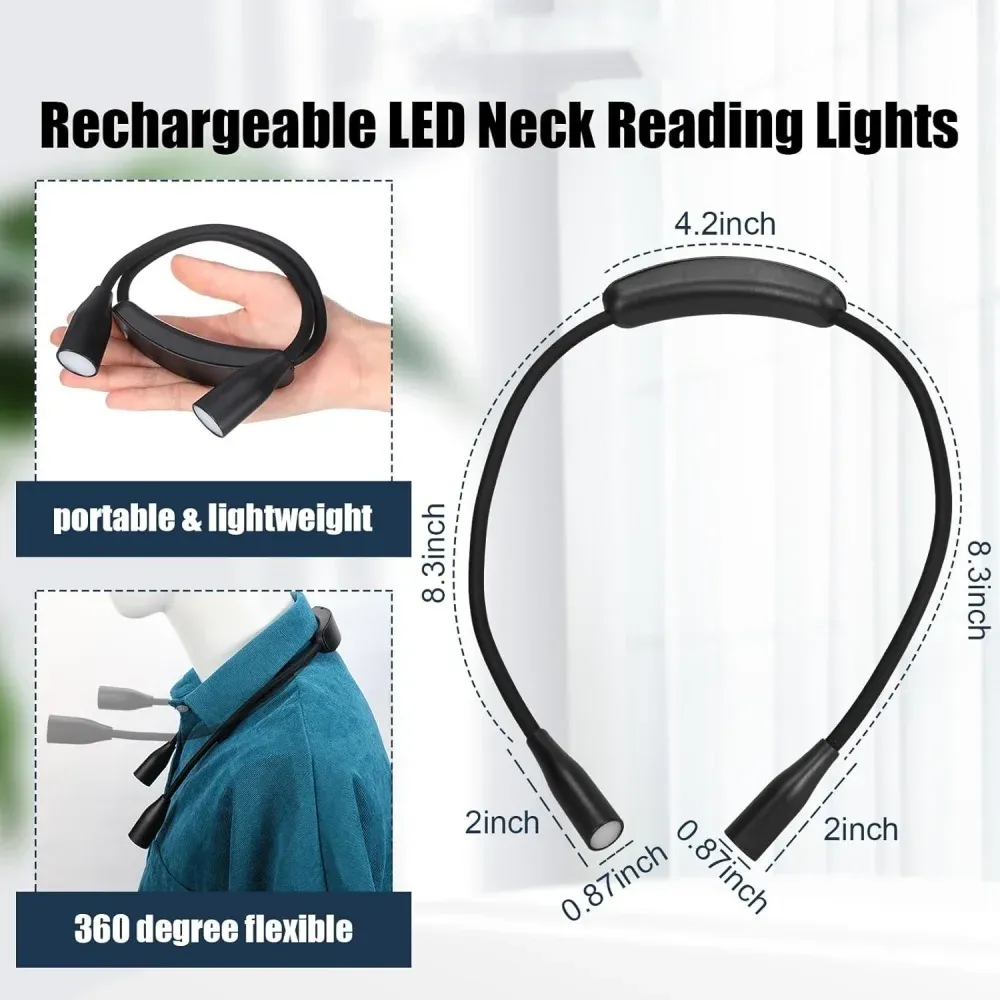 Lampe de lecture LED rechargeable pour le cou, vue de profil