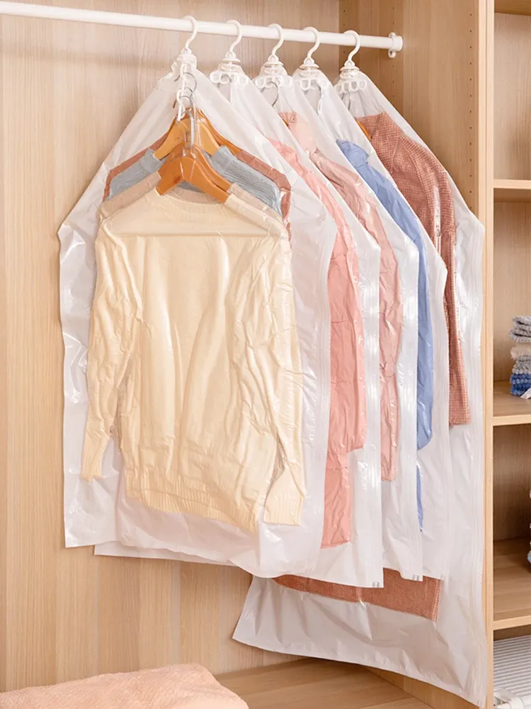 Sacs de rangement sous vide suspendus avec cintre, sans pompe, transparents, gain de place pour garde-robe 1