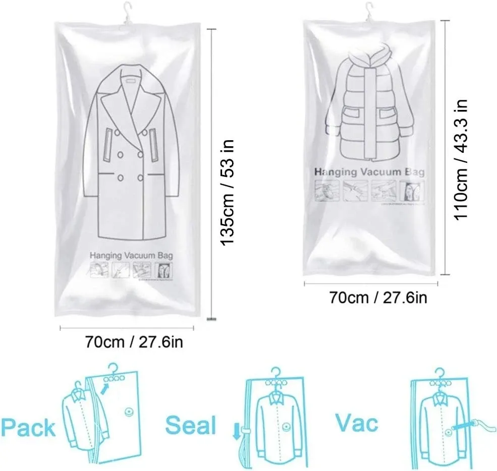Sacs de rangement sous vide suspendus avec cintre, sans pompe, transparents, gain de place pour garde-robe 4