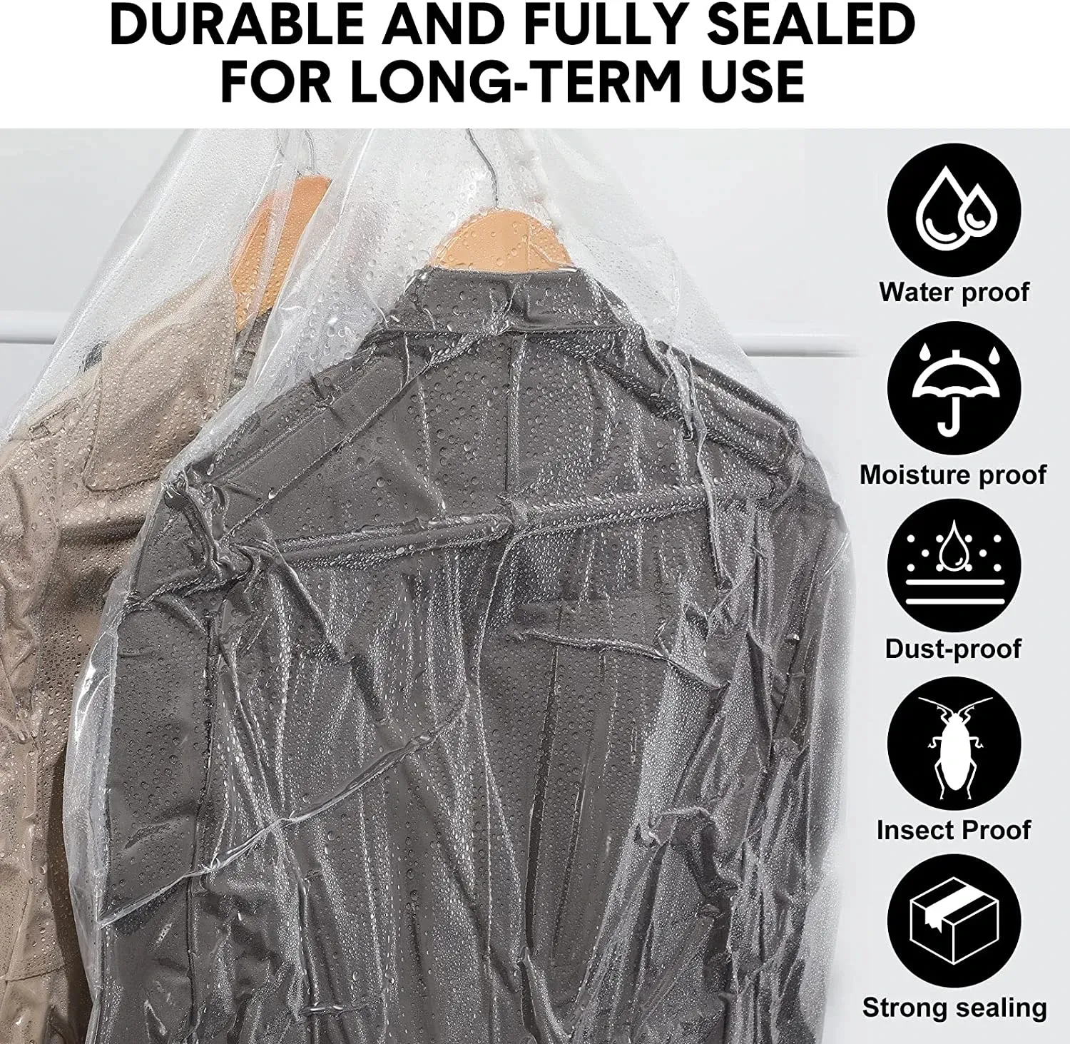 Sacs de rangement sous vide suspendus avec cintre, sans pompe, transparents, gain de place pour garde-robe 5