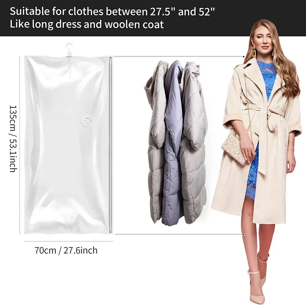 Sacs de rangement sous vide suspendus avec cintre, sans pompe, transparents, gain de place pour garde-robe 7
