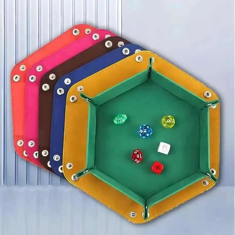 Plateau à dés hexagonal en feutre avec boîte de rangement pliable