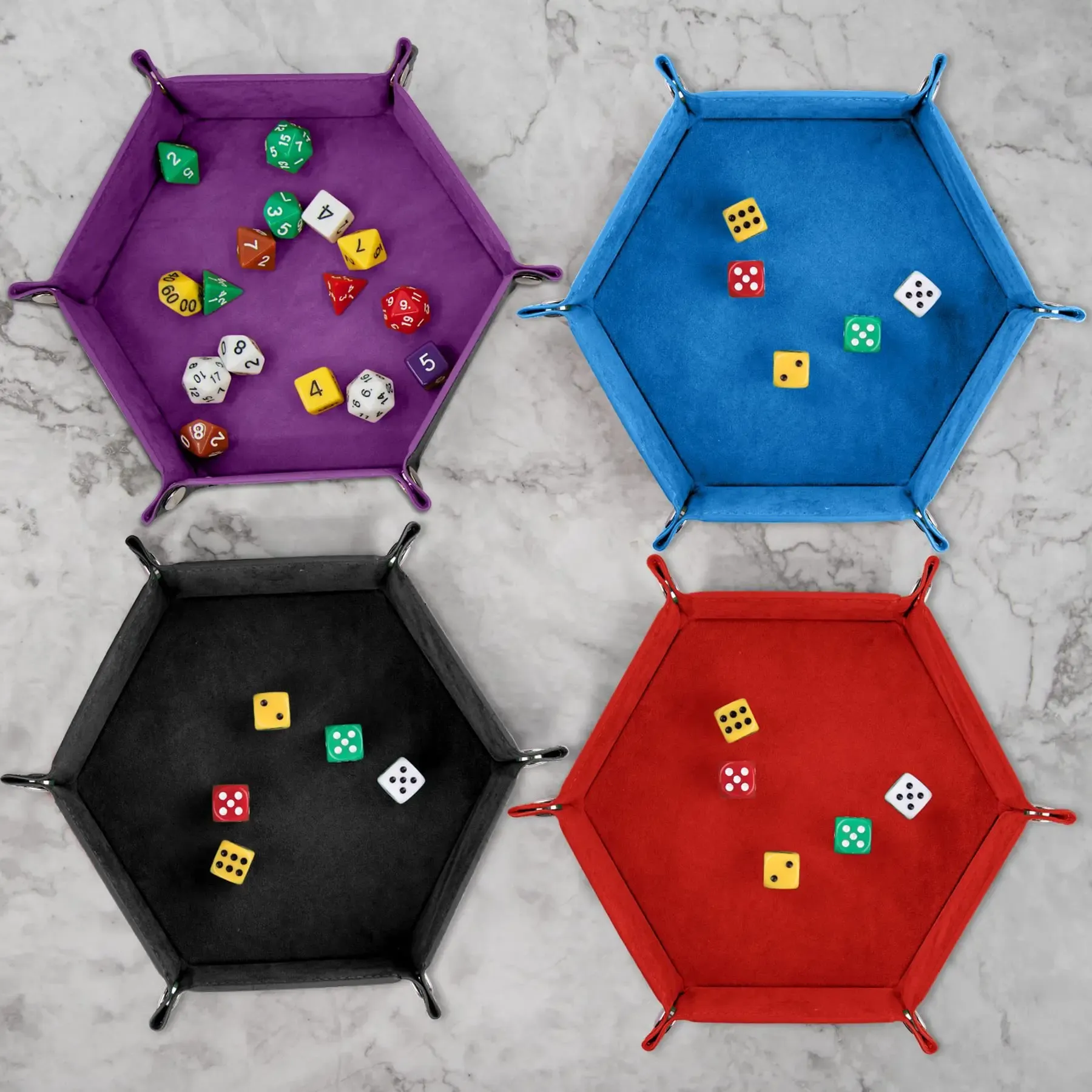 Plateau à dés hexagonal en feutre avec boîte de rangement pliable 5