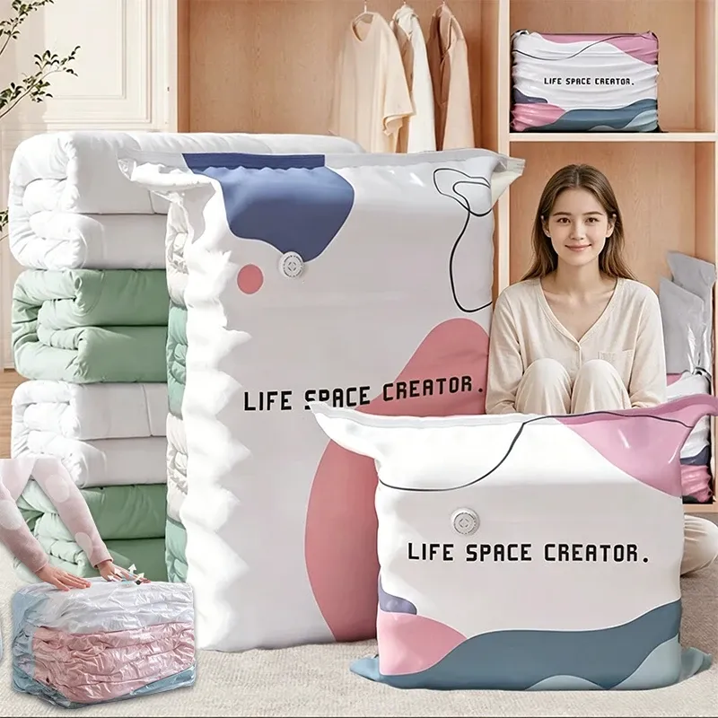 Sacs de rangement sous vide sans pompe, grands sacs de compression pour vêtements, couettes et couvertures, sacs de compression cubes pour gain de place 1
