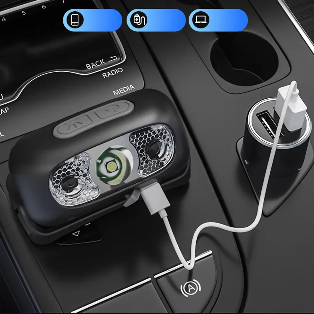 Lampe frontale rechargeable USB 500 lumens avec détecteur de mouvement, LED ultra-lumineuse pour la course à pied et la pêche 2
