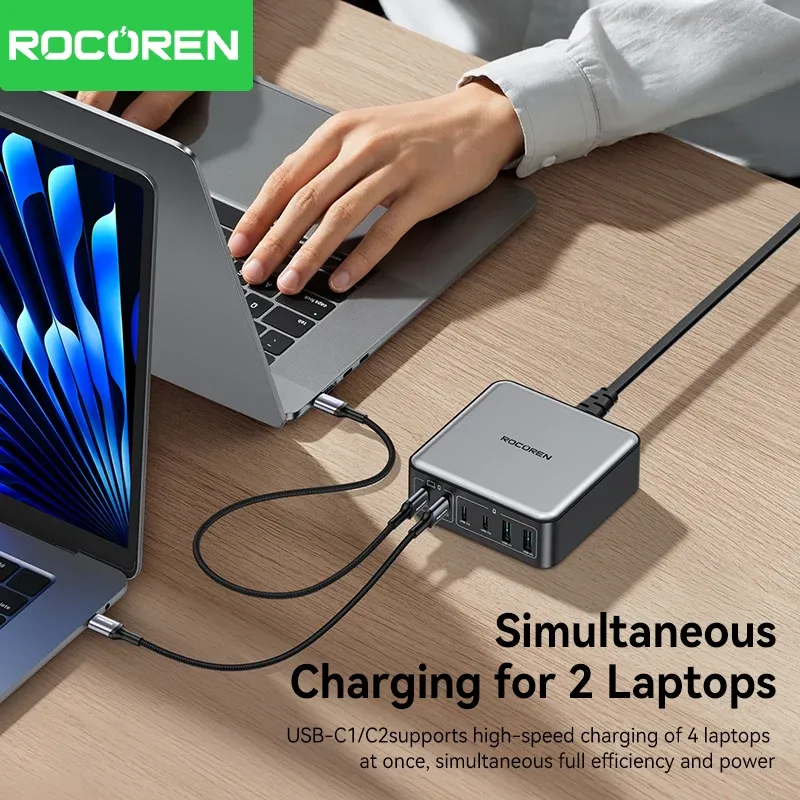Chargeur GaN 200W Rocoren, chargeur rapide PD USB-C 270W 6 en 1, bloc d'alimentation USB-C pour iPhone 16, 15 Pro Max et Xiaomi 14 4