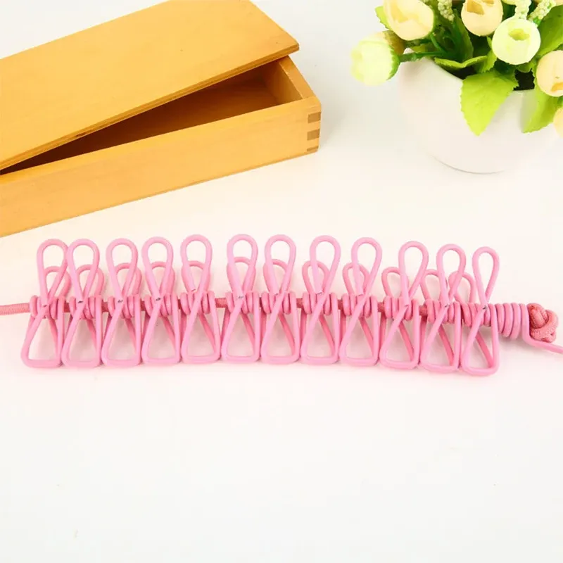 Corde à linge portable rétractable avec 12 pinces, séchoir à vêtements, support de séchage pour l'extérieur 2