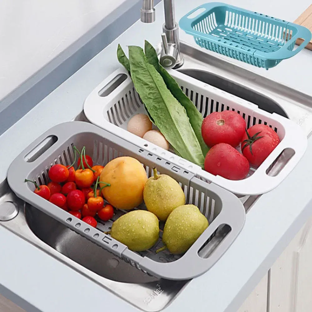 Panier égouttoir extensible à poser sur l'évier pour légumes et fruits