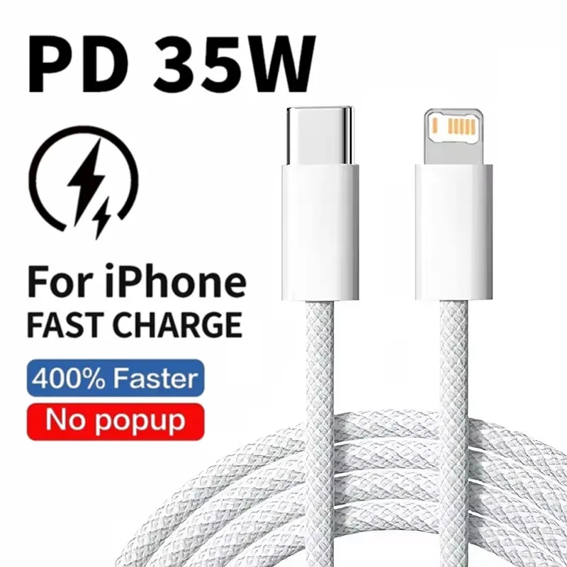 Câble de charge rapide PD 35W tressé pour iPhone 7 à 14 Pro Max, 1 m / 2 m 3