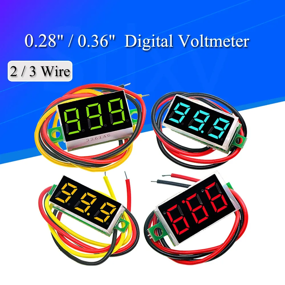 Voltmètre numérique LED pour voiture, testeur de tension d'alimentation mobile, détecteur automatique, rouge, vert, bleu, DC, 0-0.28 V, 0.36 pouces, 100 pouces, 12V