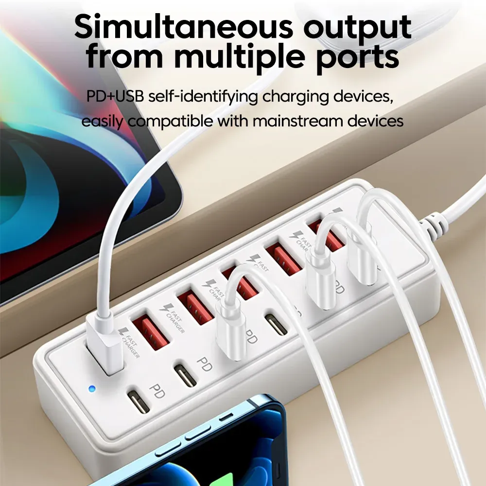 Station de charge USB 12 en 1 à 6 ports USB-A et 6 ports USB-C avec hub multiprise pour la maison et le bureau 2