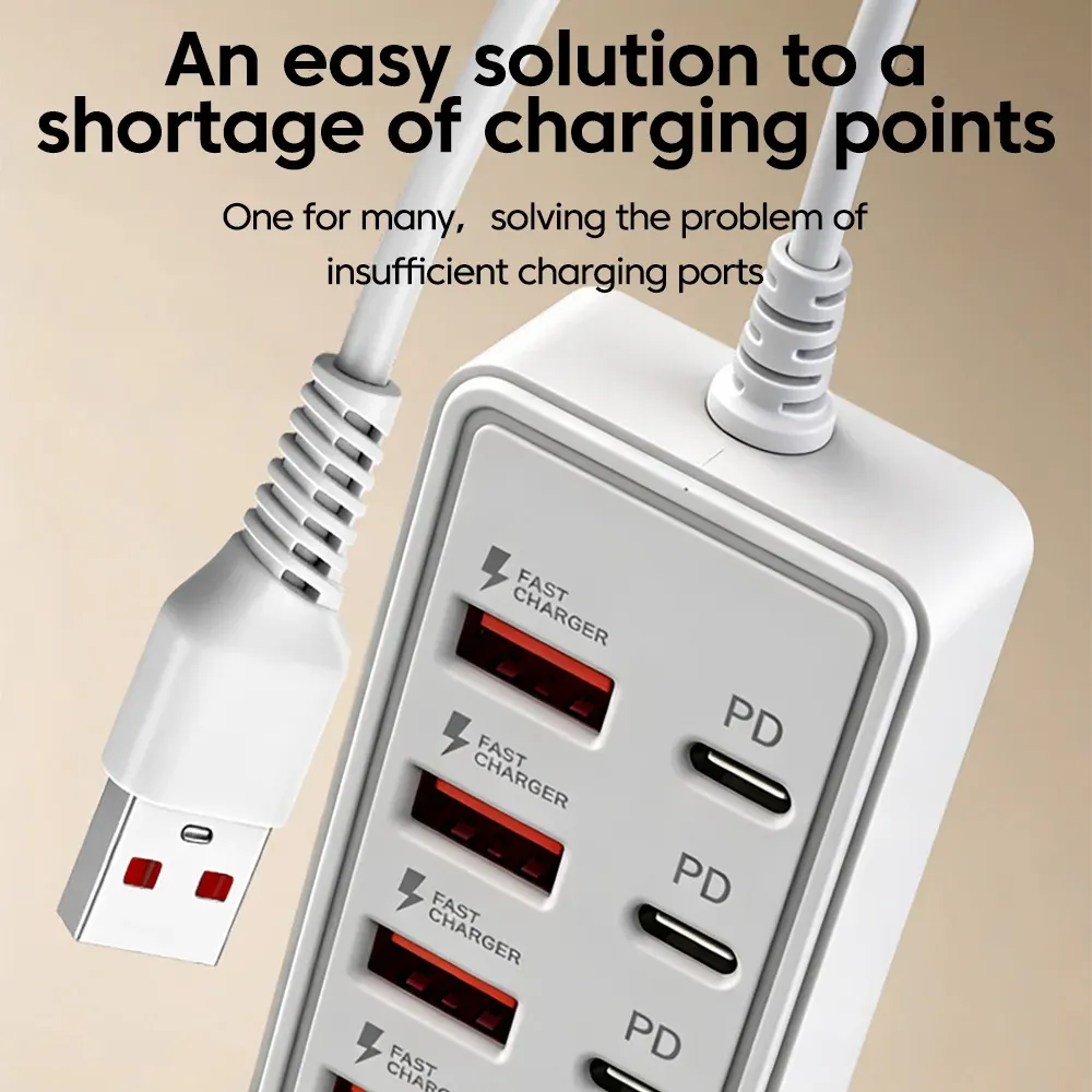 Station de charge USB 12 en 1 à 6 ports USB-A et 6 ports USB-C avec hub multiprise pour la maison et le bureau 3