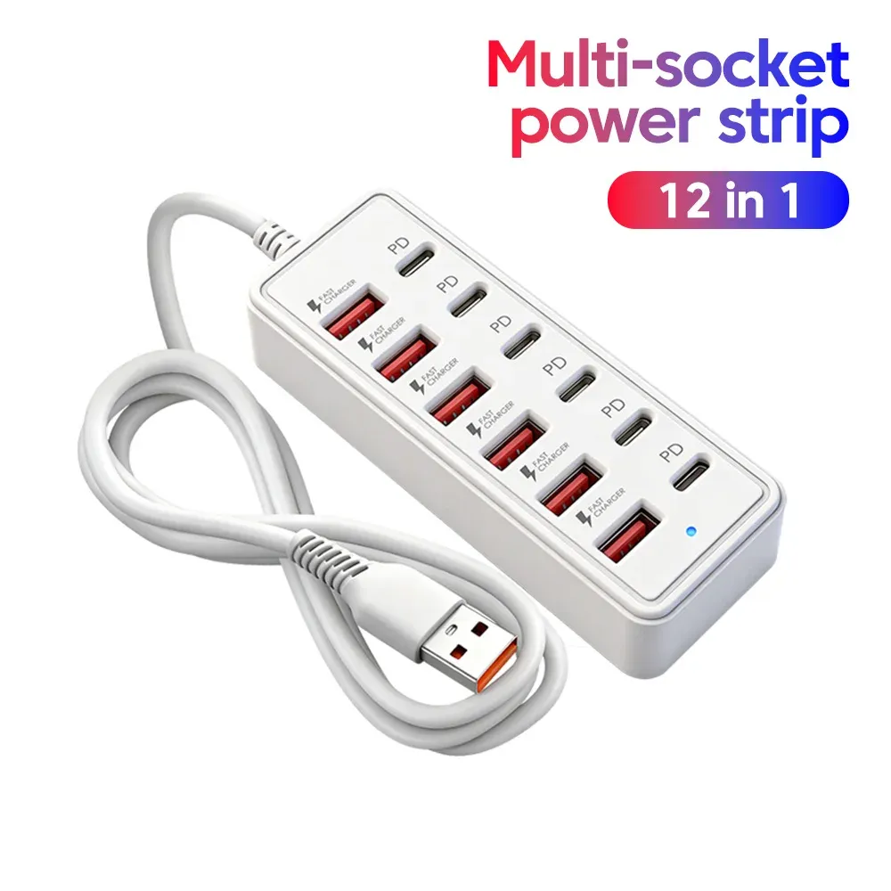 Station de charge USB 12 en 1 à 6 ports USB-A et 6 ports USB-C avec hub multiprise pour la maison et le bureau