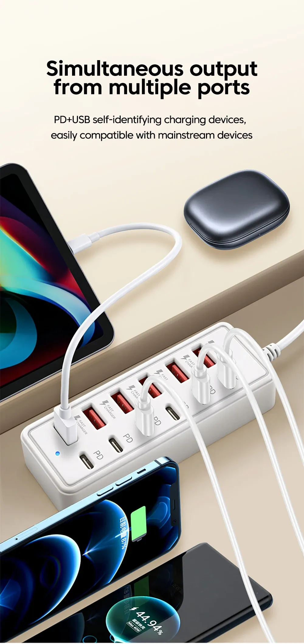 Ports USB-A et USB-C de la station de charge