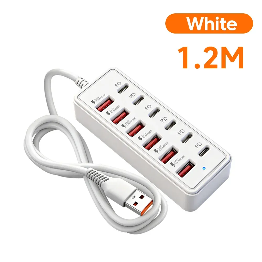 Station de charge USB 12 en 1 à 6 ports USB-A et 6 ports USB-C avec hub multiprise pour la maison et le bureau 7