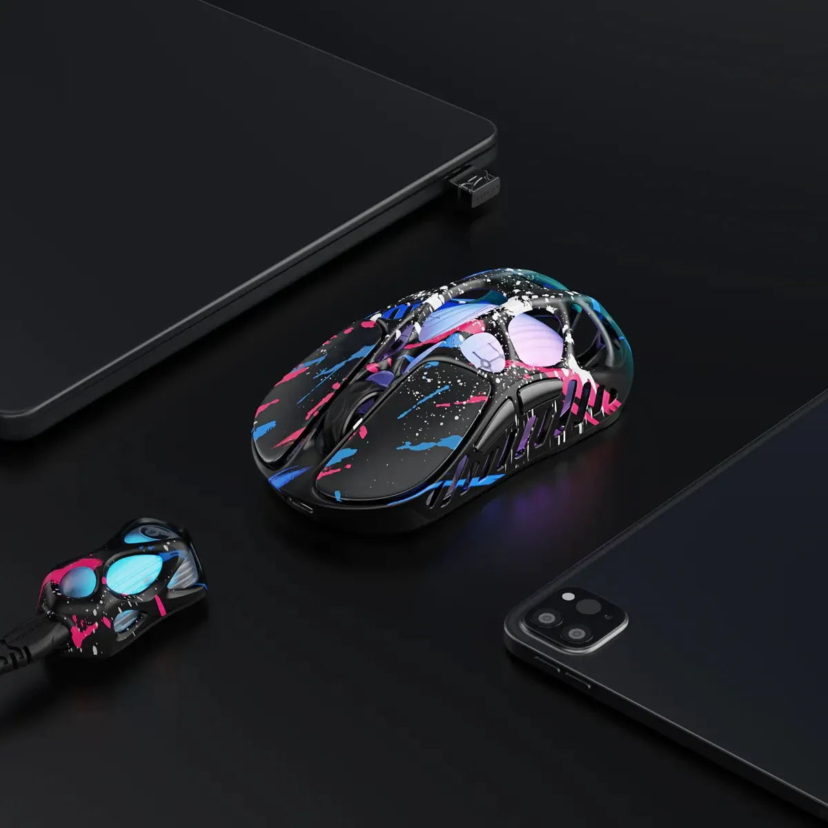 Souris de jeu sans fil GravaStar Mercury X Pro Tri-Mode avec récepteur 8K, alliage de magnésium léger, longue autonomie, éclairage RGB 2