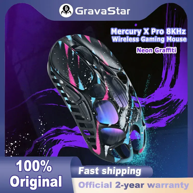Souris de jeu sans fil GravaStar Mercury X Pro Tri-Mode avec récepteur 8K, alliage de magnésium léger, longue autonomie, éclairage RGB - Image 1