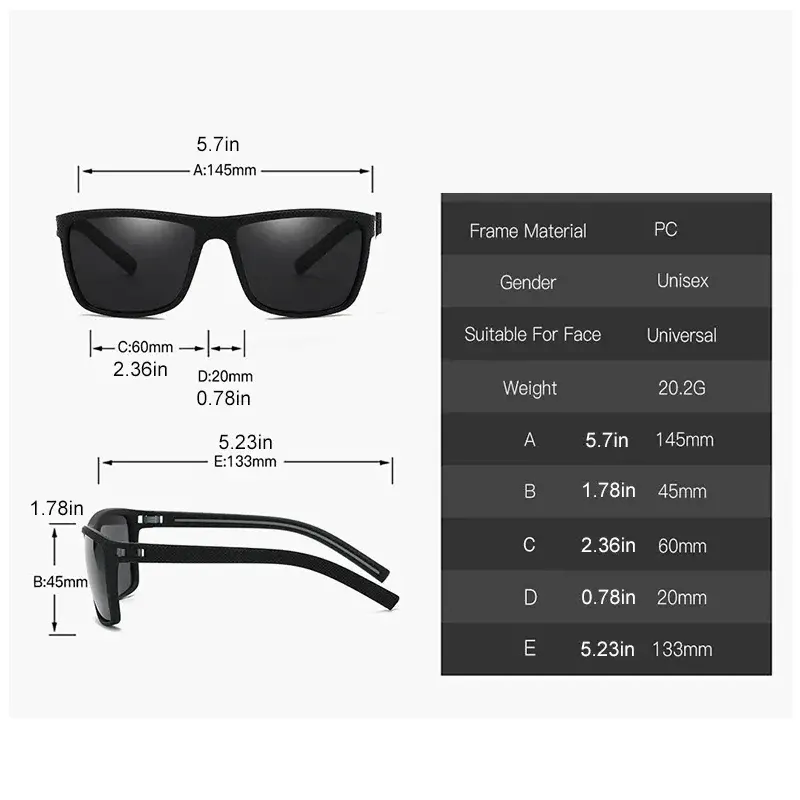 Lunettes de soleil carrées polarisées pour hommes et femmes, monture légère 2