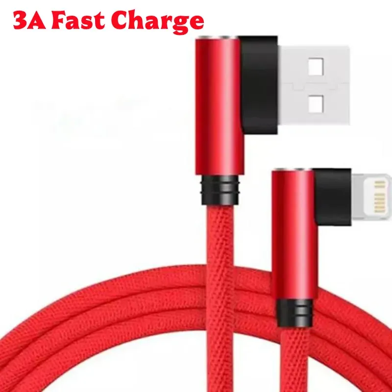 Câble de chargeur USB 0,25 m, 1 m, 1,5 m, 2 m, 3 m pour iPhone 13, 12, 11, Pro, XR, XS, MAX, 5S, 6, 7, 8, Plus, iPad Mini, Air 3 – Câble coudé de synchronisation de données