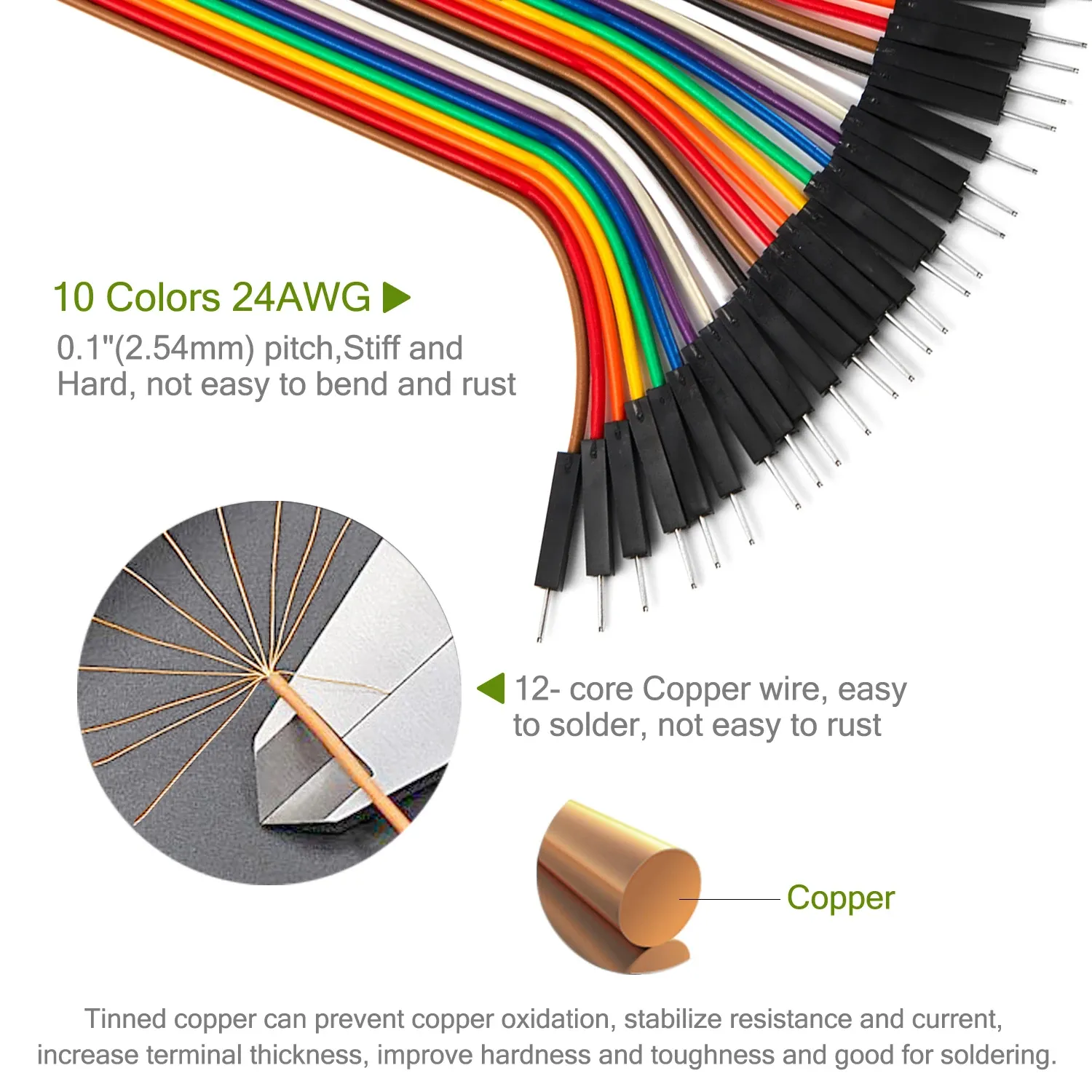 Kit de fils de connexion Dupont mâle-femelle 24AWG en cuivre, 40 à 120 pièces, longueurs 10 cm, 20 cm et 30 cm, pour prototypage DIY 2