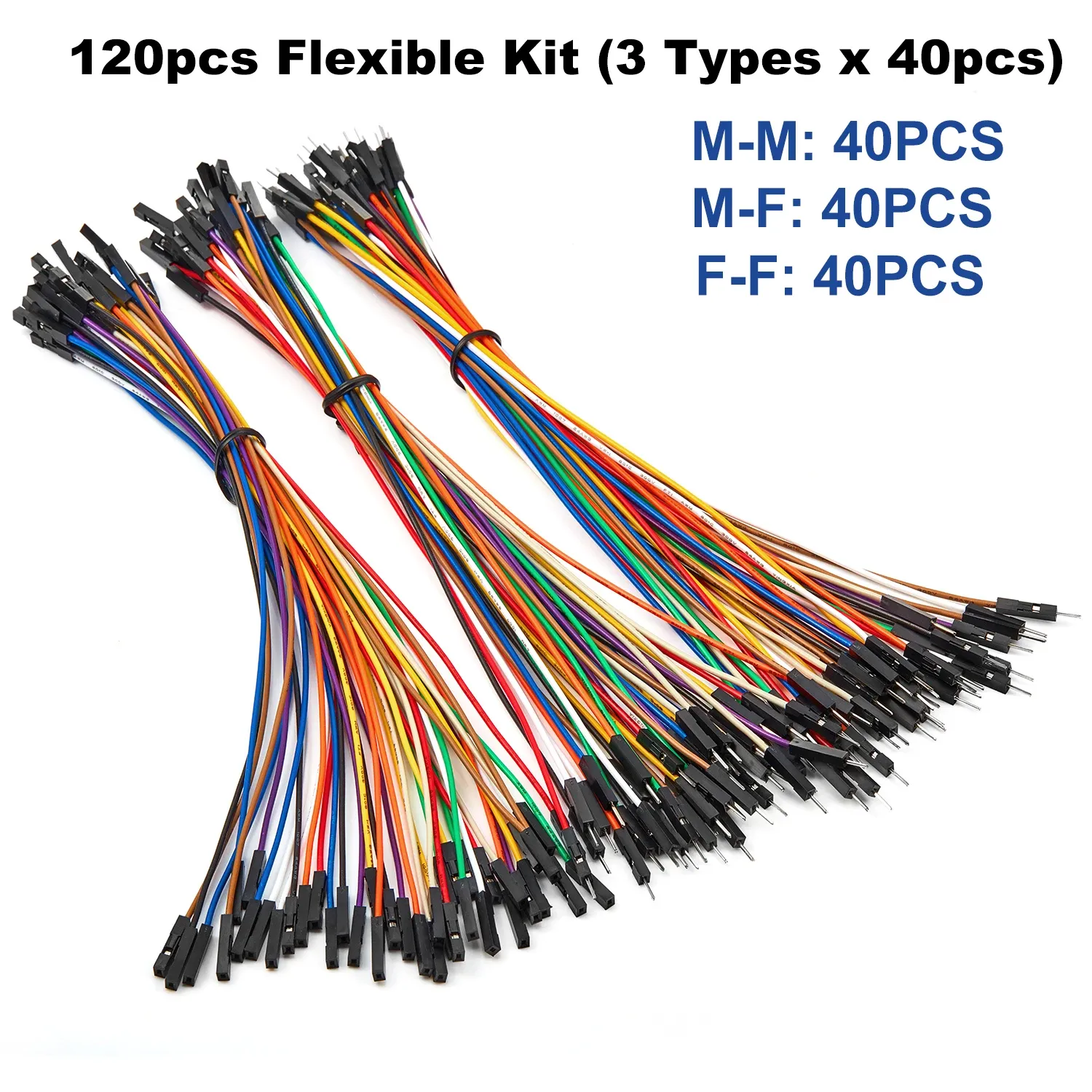 Kit de fils de connexion Dupont mâle-femelle 24AWG en cuivre, 40 à 120 pièces, longueurs 10 cm, 20 cm et 30 cm, pour prototypage DIY 12