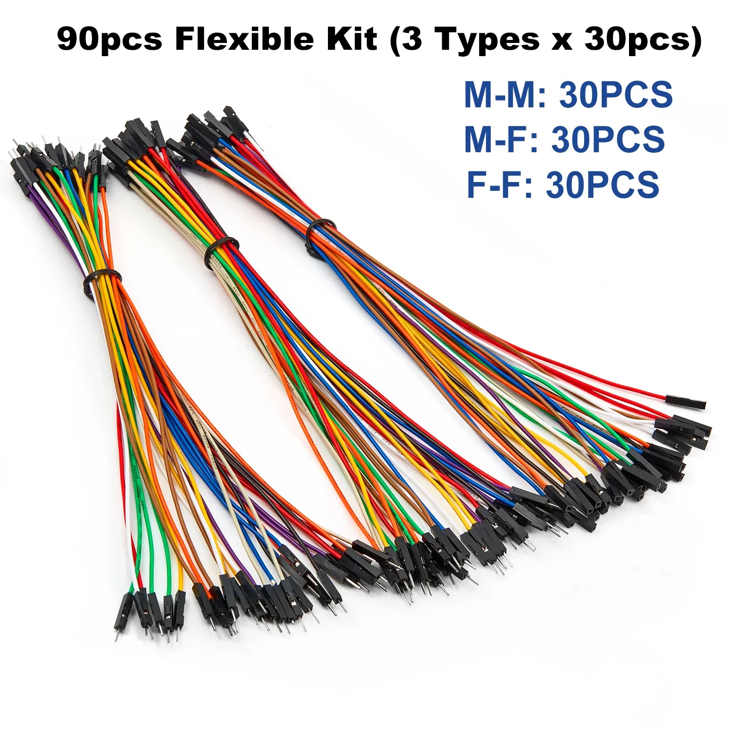 Kit de fils de connexion Dupont mâle-femelle 24AWG en cuivre, 40 à 120 pièces, longueurs 10 cm, 20 cm et 30 cm, pour prototypage DIY 7