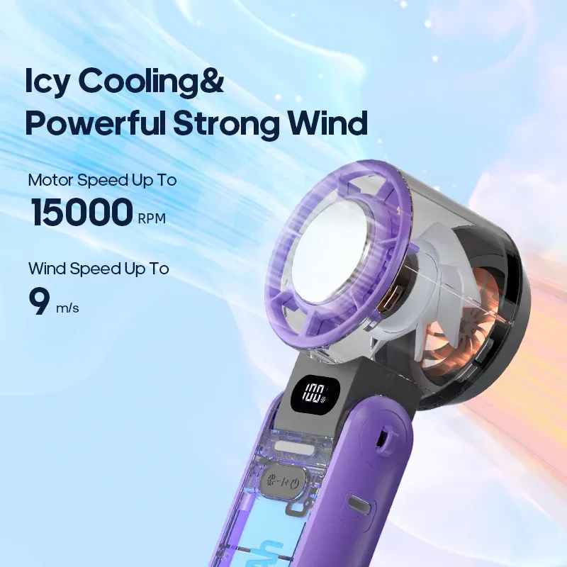 Ventilateur portable rechargeable 3600 mAh à 100 vitesses réglables, pliable, avec cordon 3