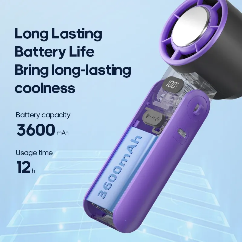Ventilateur portable rechargeable 3600 mAh à 100 vitesses réglables, pliable, avec cordon 5
