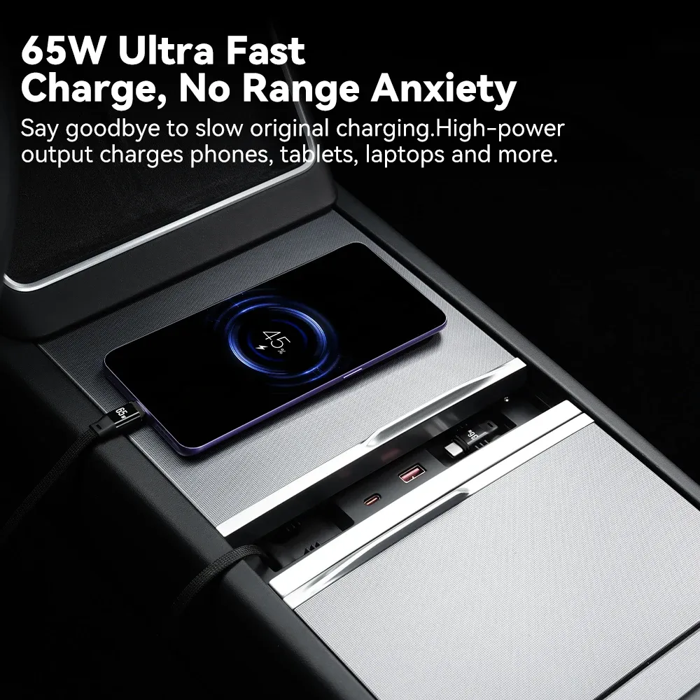 Station d'accueil USB pour Tesla Model 3 Highland et Model Y Juniper, extension de console centrale à charge rapide 4