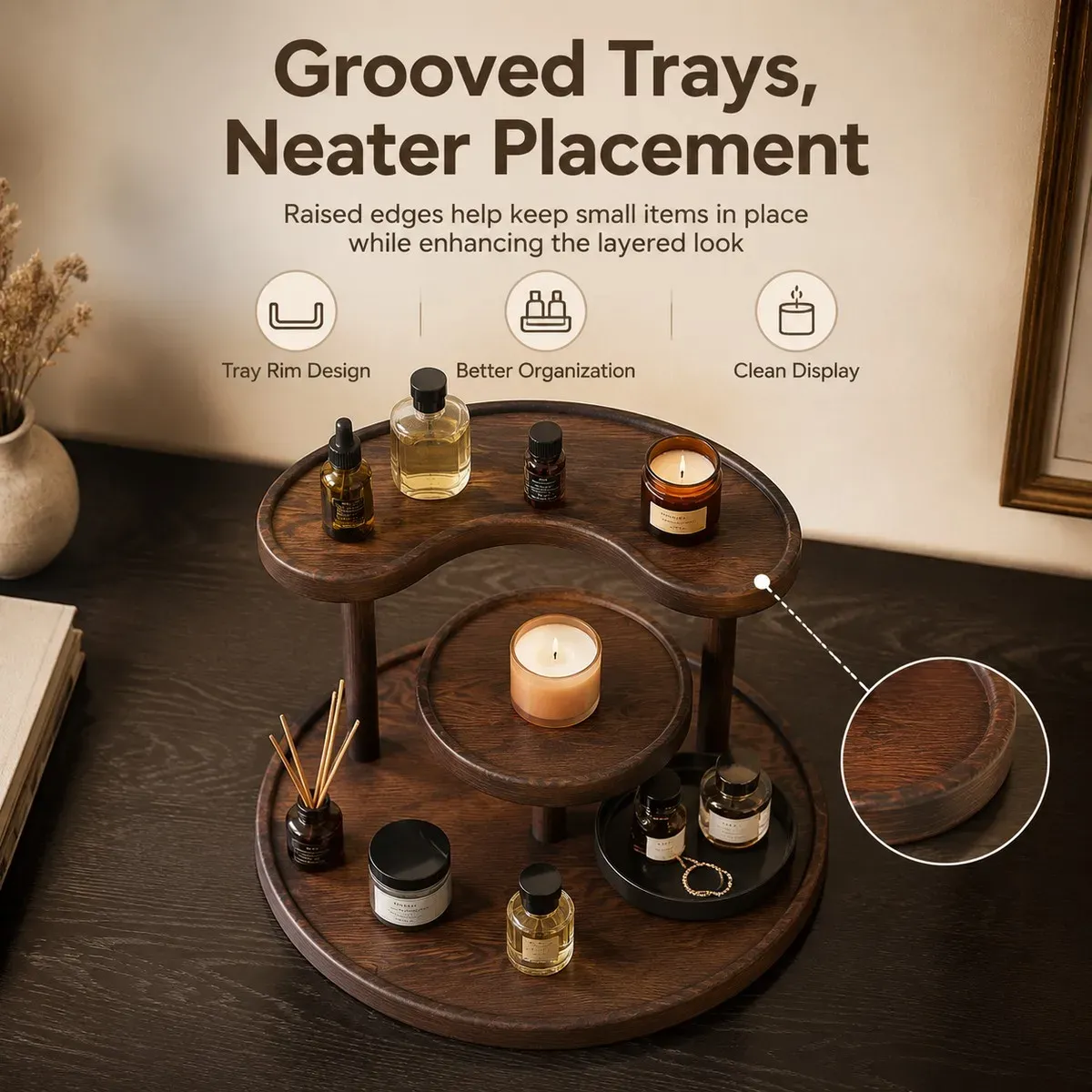 Boîte de rangement pour maquillage, huiles essentielles et produits de soin, organisateur de comptoir de salle de bain et de bureau 2