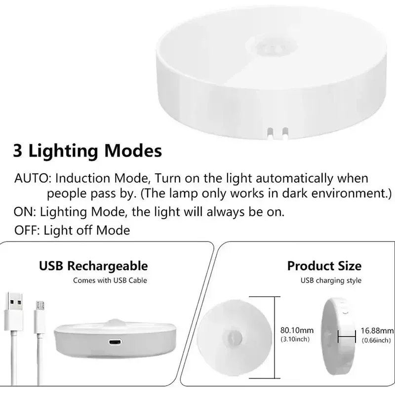 Lot de 4 veilleuses LED rechargeables à détecteur de mouvement, éclairage sans fil pour armoire de cuisine, placard et escalier 5