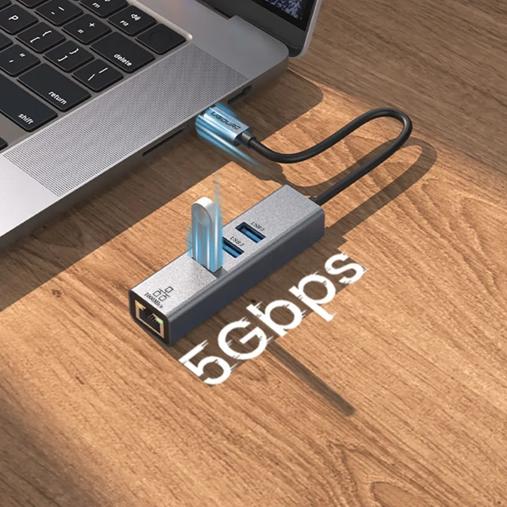 Station d'accueil USB-C avec port Ethernet RJ45 Gigabit 1000 Mbps, hub USB 3.0 et charge 100 W 3