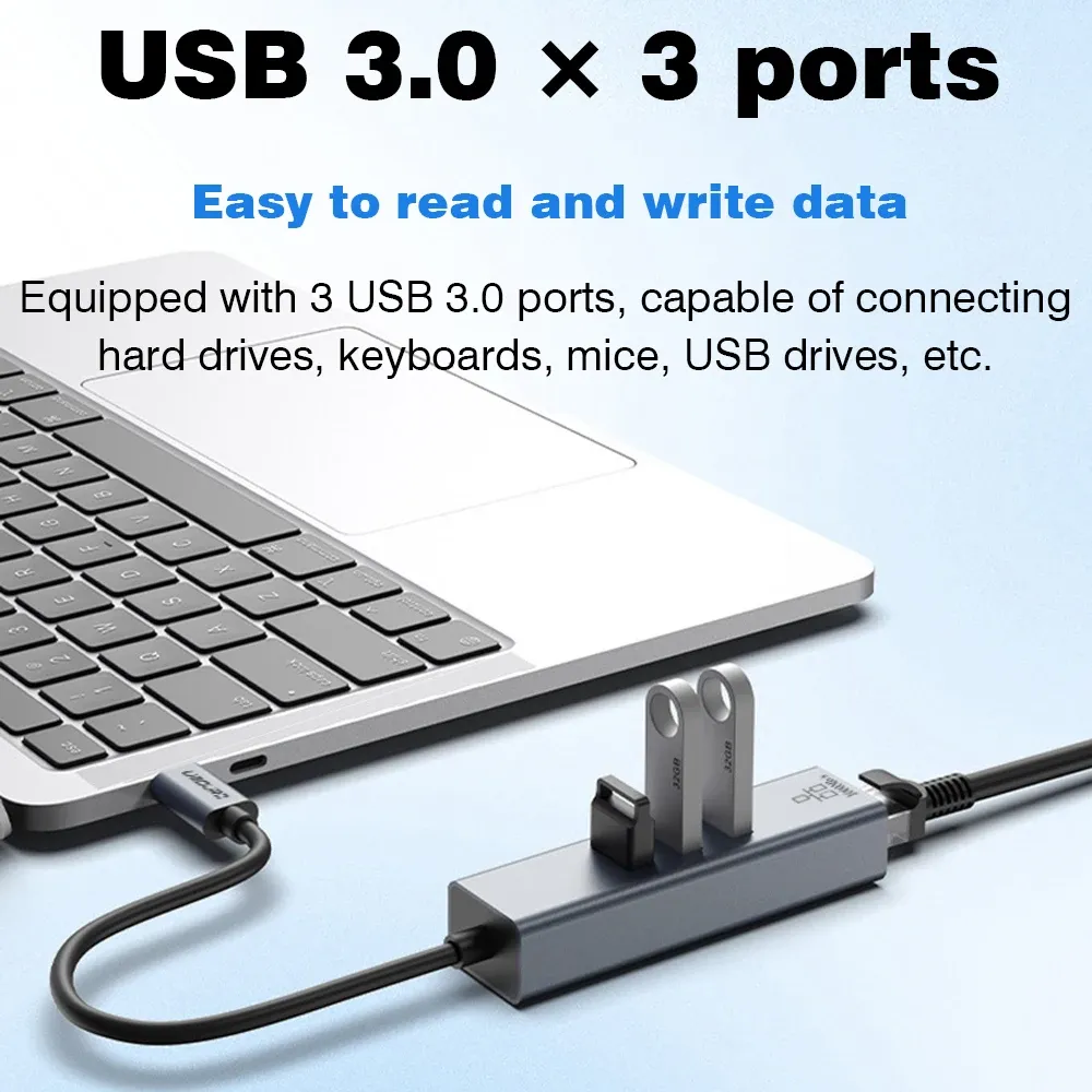 Station d'accueil USB-C avec port Ethernet RJ45 Gigabit 1000 Mbps, hub USB 3.0 et charge 100 W 4