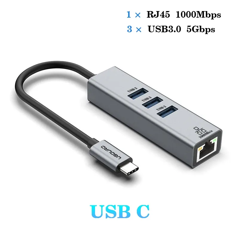 Station d'accueil USB-C avec port Ethernet RJ45 Gigabit 1000 Mbps, hub USB 3.0 et charge 100 W 12