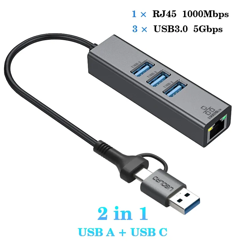 Station d'accueil USB-C avec port Ethernet RJ45 Gigabit 1000 Mbps, hub USB 3.0 et charge 100 W 9