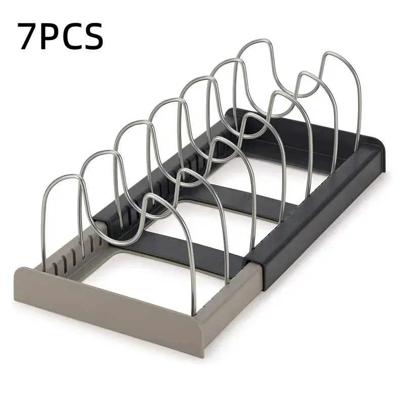 Organisateur extensible pour casseroles et poêles avec support réglable pour couvercles, rangement compact pour ustensiles de cuisine 7