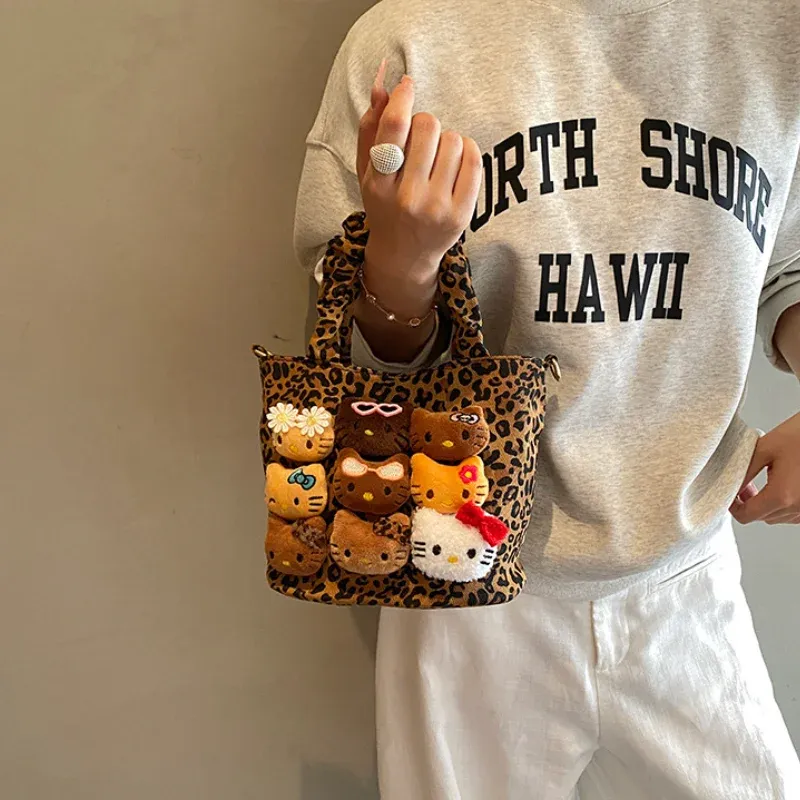 Petit sac bandoulière à imprimé léopard et motifs dessins animés pour filles et femmes